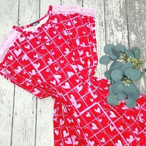 Venus Heart Lace Trimmed Pajama PJ Shirt Dress